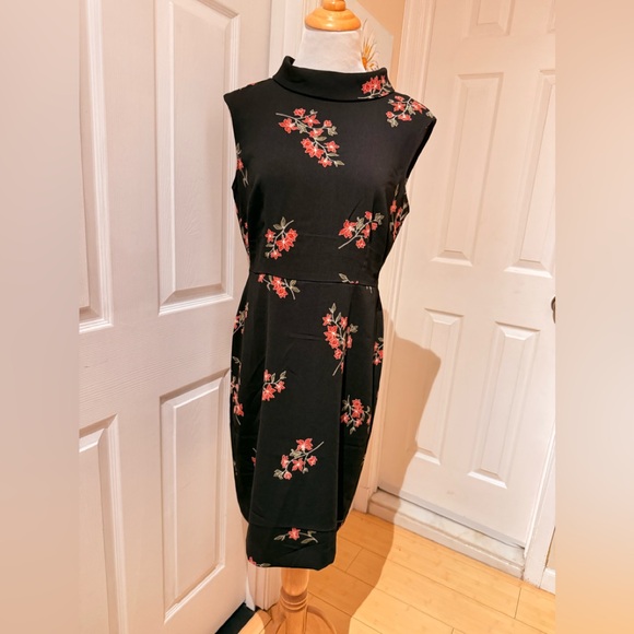 Banana Republic Black Dress with Red Floral Design - Picture 1 of 10